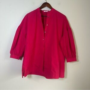 CO‎ Pink Mandarin Collar Button Front Balloon Sleeve Blouse Top Women's Size S